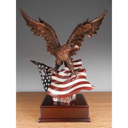 Dwellingdesigns F Eagle With Flag Bronze Plated Resin Sculpture - 12 x 7 x 15 in. DW2619766